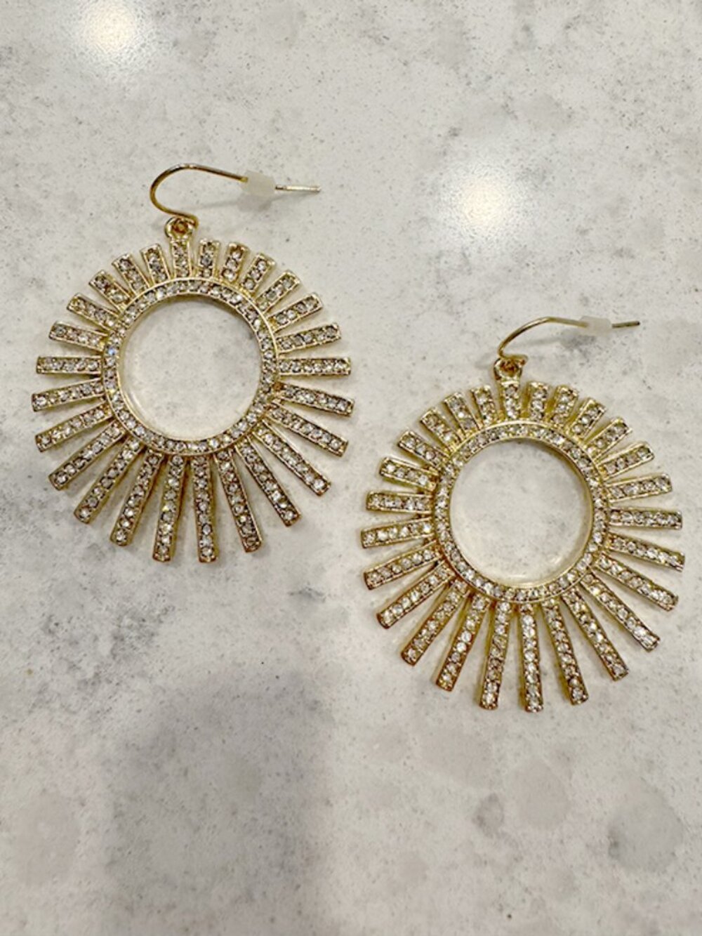 Gold and Crystal Art Deco Crystal Sunburst Earrings